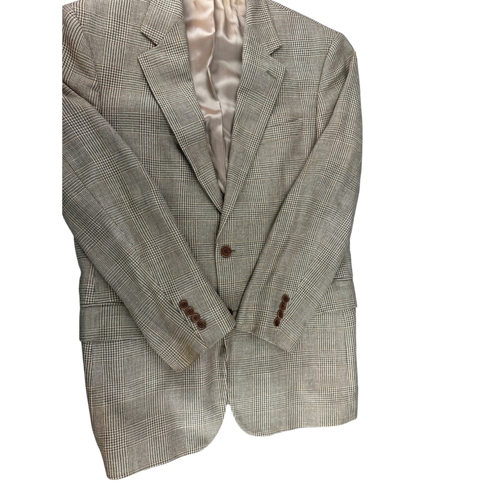 Vintage Brooks Brothers Men 40RG Glen Plaid Sport Coat Wool Silk Linen Italy Tan - Picture 11 of 12